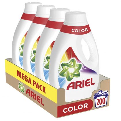 Ariel Detergente Lavadora Líquido, 200 Lavados (4 x 50), Protección Color